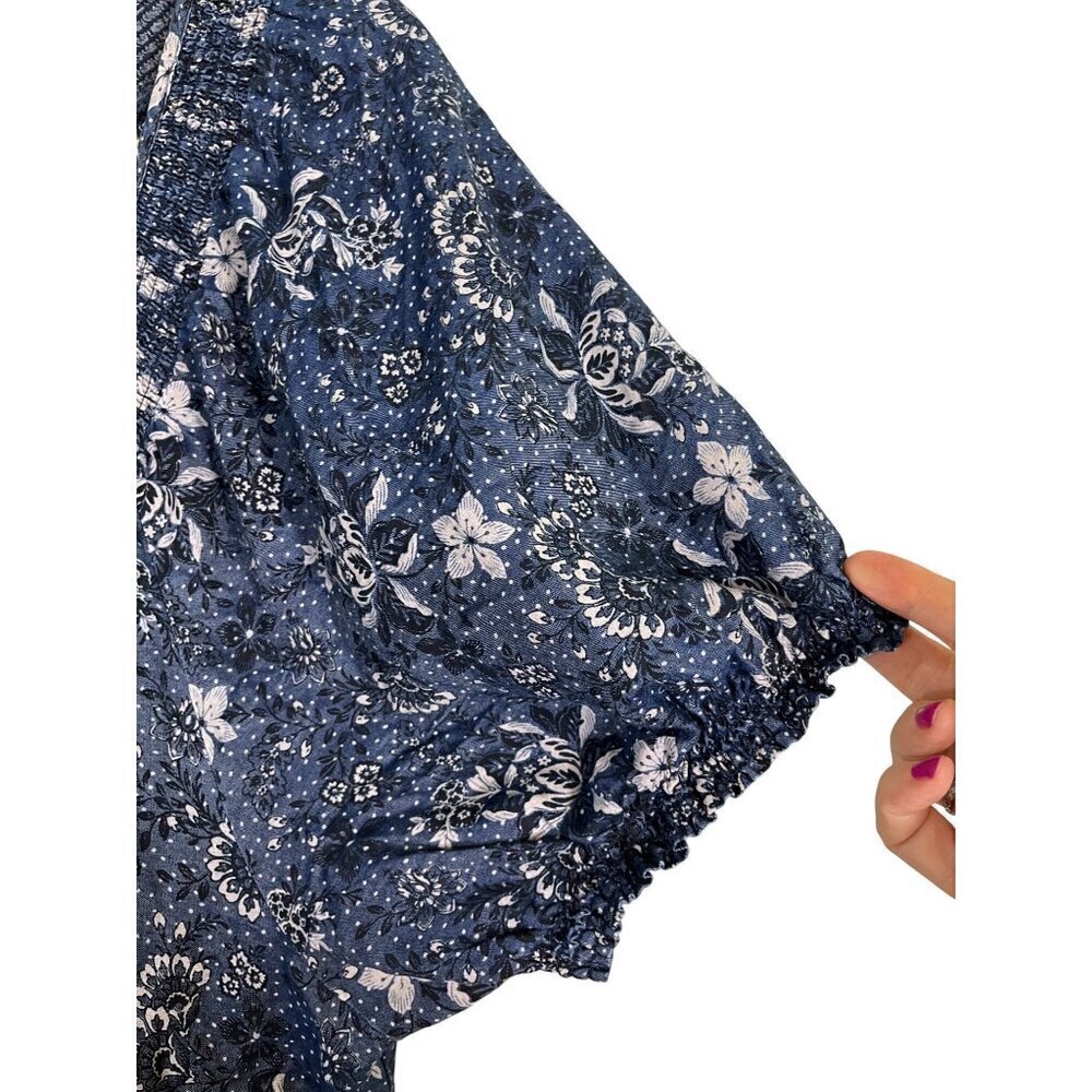 Torrid Dress Milkmaid 2X Blue Floral Mini Chambray Puff Sleeve Smocked Feminine - Picture 9 of 16